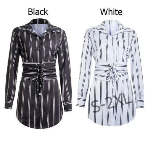 Женская Полосатая Рубашка на шнуровке женское повседневное летнее мини платье с