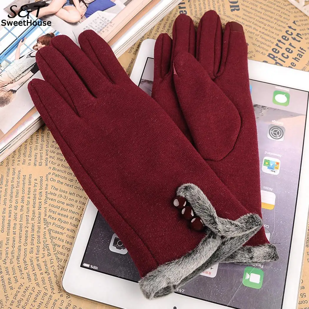 Зимние перчатки осень зима теплые митенки полный для пальцев женские