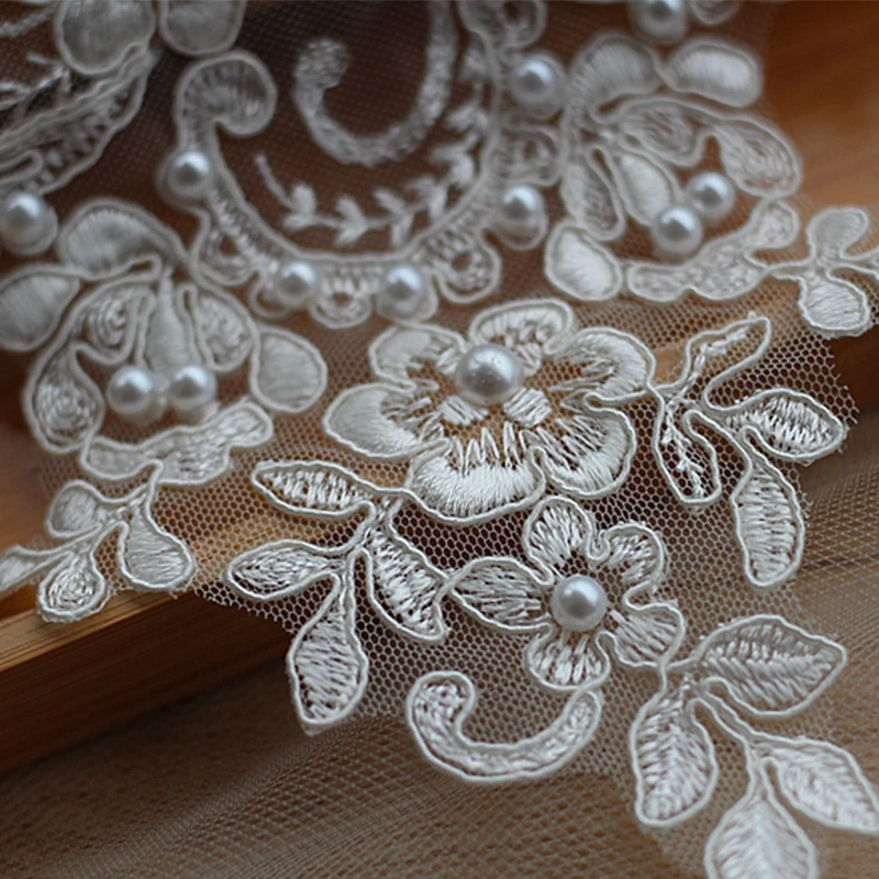 Ivory Patches 1PCS White Handmade Alencon Lace Appliques Floral Embroidered Wedding Supplies Bridal Hair Flower | Дом и сад