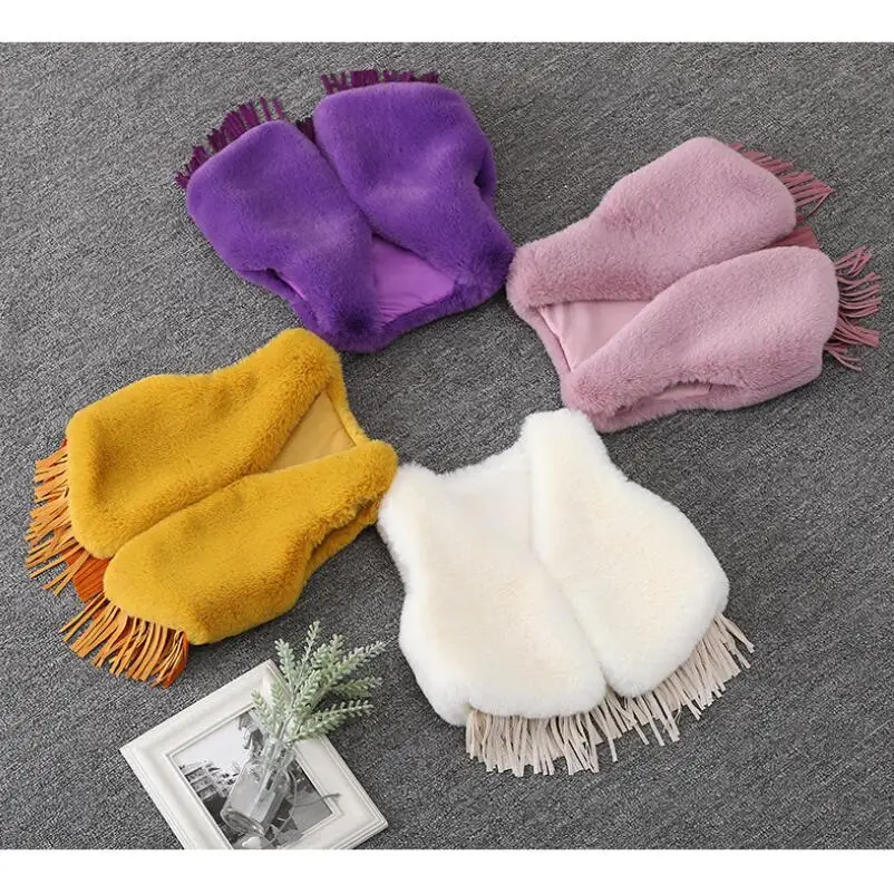 2018 Мода кисточкой меха и флиса для малышей жилет девочек Весна осень зима детское