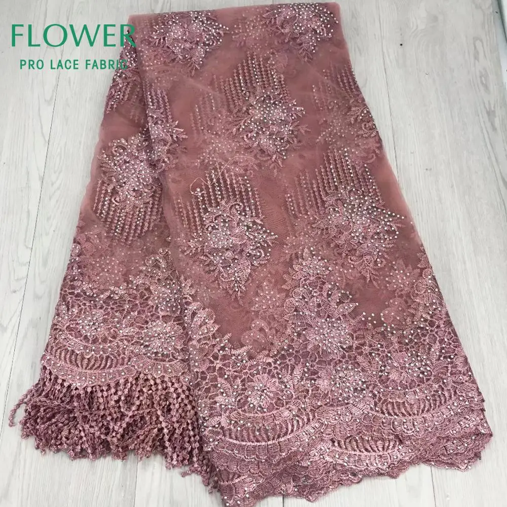 

Rhinestones Style 2020 Embroidery Mesh Lace Fabric French Stones Guipure Tassel Tulle Material For Bridal Wedding Voile Sewing