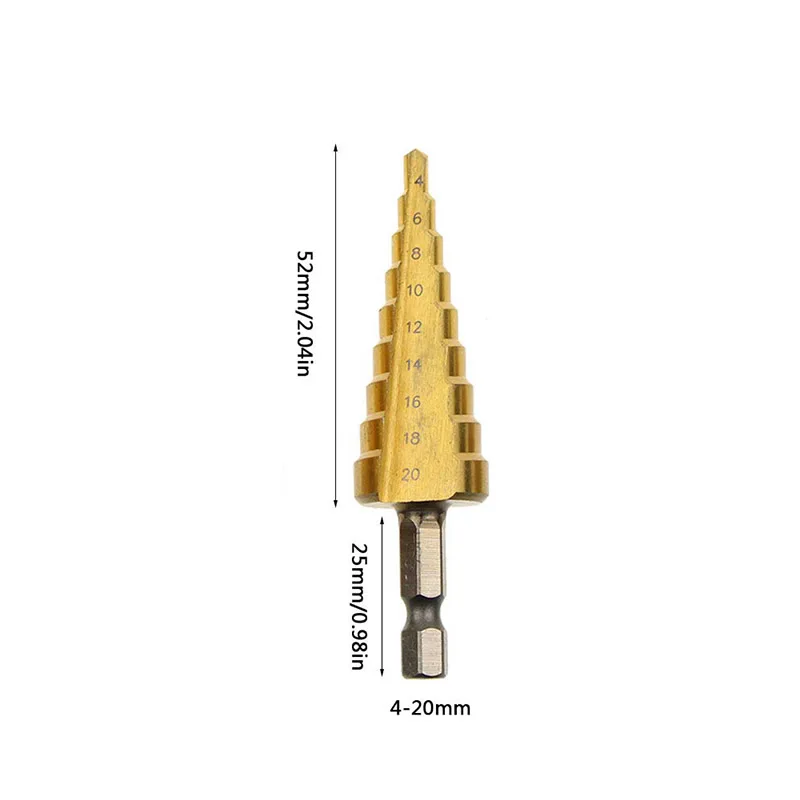 Hexagon-4-20 Hss Шаг конусное Буровое Сверло в форме конуса набор отверстие фрезы титановое покрытие шестиугольник/треугольный хвостовик - Цвет: Hexagon-4-20