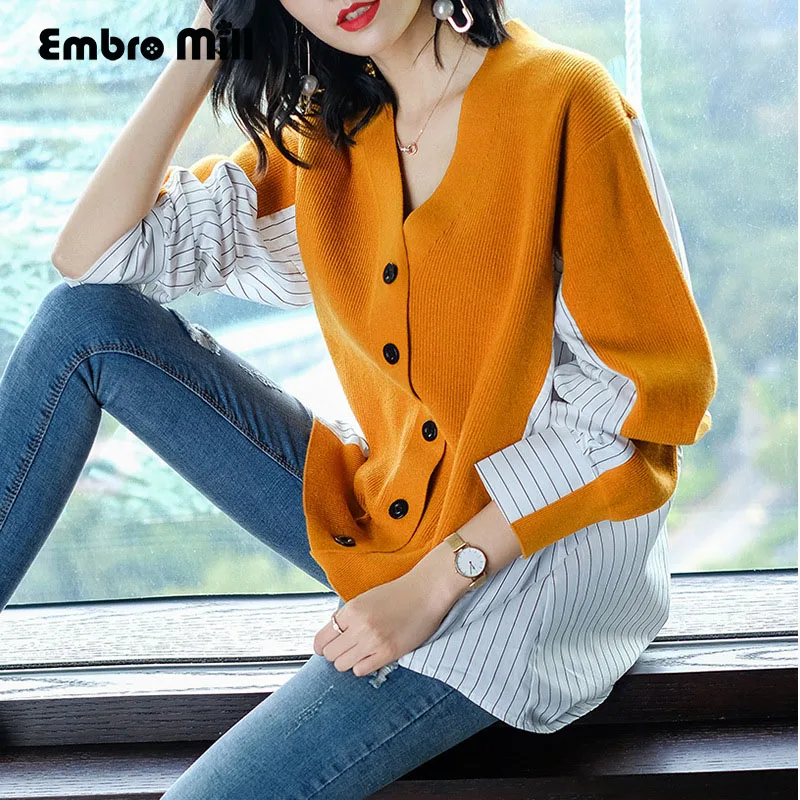 Женский вязаный свитер большого размера с v-образным вырезом кардиган свободный