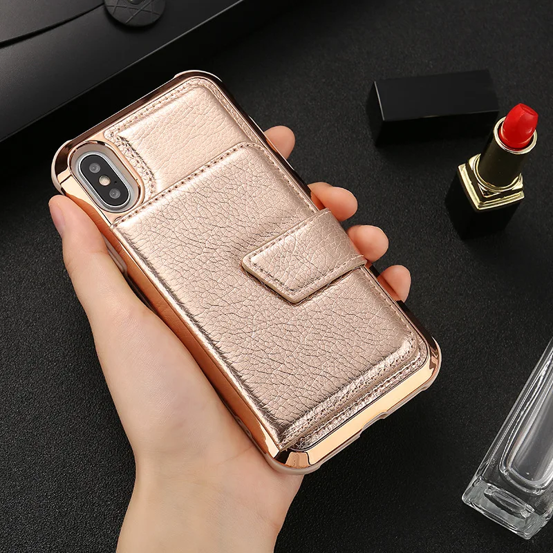 Шампанское Чехол для iPhone X XS Max XR 6s 7 8 Plus, чехол-кошелек WEFOR Premium из искусственной кожи с косметическим зеркалом, отделения для карт для iPhone XS Max - Цвет: Шампанское