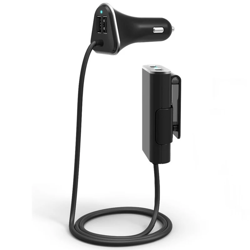 TUTUO R28P 9.6A Portable 4 USB Car Charger with 1.8m Cable Blue LED Indicator Smart IC for iPhone 7/ Galaxy S7 /Xiaomi Mi3/ Mi4 |