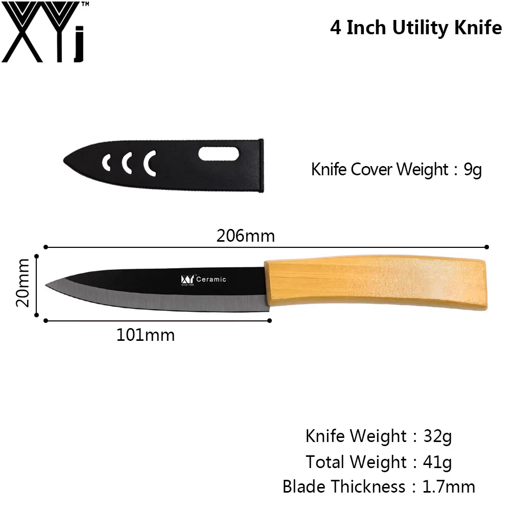 XYj Brand Kitchen Knife Set 3 Inch 4 5 Bamboo Handle Black Blade Ceramic &amp 6&quot Bread Peeler+Holder | Дом и сад