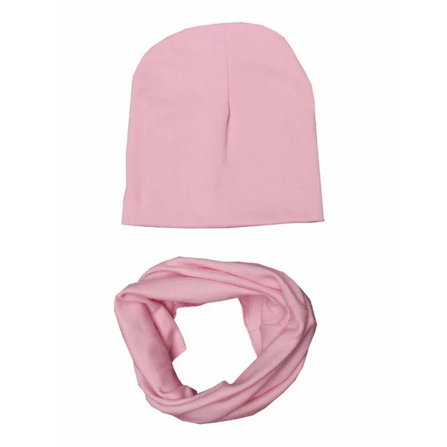 pink Модные осень-зима, детская шапка, комплекты, Детские хлопковые шляпы, шарф, воротники с принтом со звездой для мальчиков и девочек, шапочки для детей Кепки ребенка Шапки набор - Цвет: pink