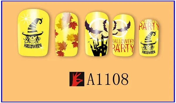 12 упак./лот переводка NAIL ART наклейки на ногти татуировки слайдера полное покрытие Хэллоуин Сова призрак вампира A1105-1116