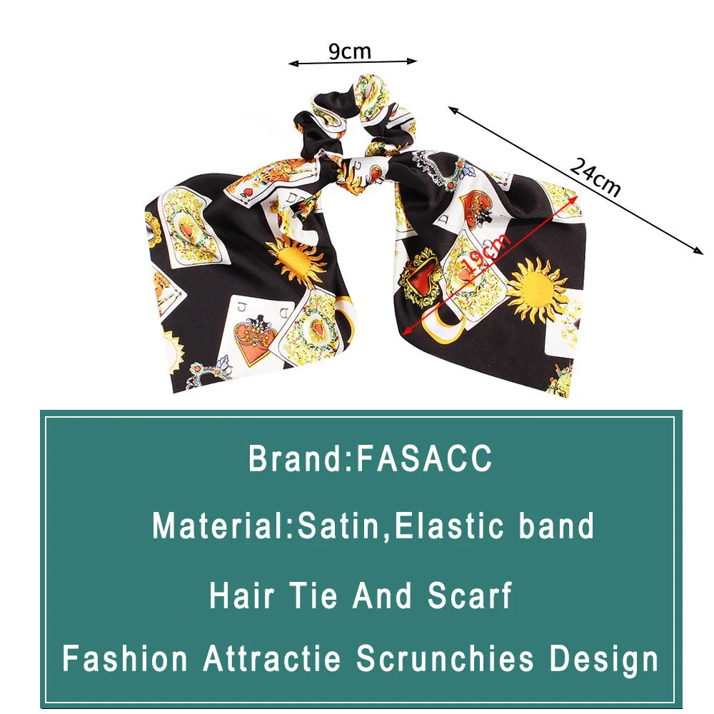 Женская резинка для волос FASACC с цветочным рисунком в виде покера атласная