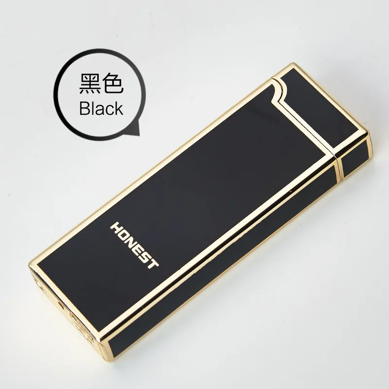 Ультратонкая импульсная дуговая Зажигалка металлическая Новинка USB Зажигалка перезаряжаемая ветрозащитная Бездымная электрическая зажигалка гаджеты для мужчин cakmak - Цвет: black