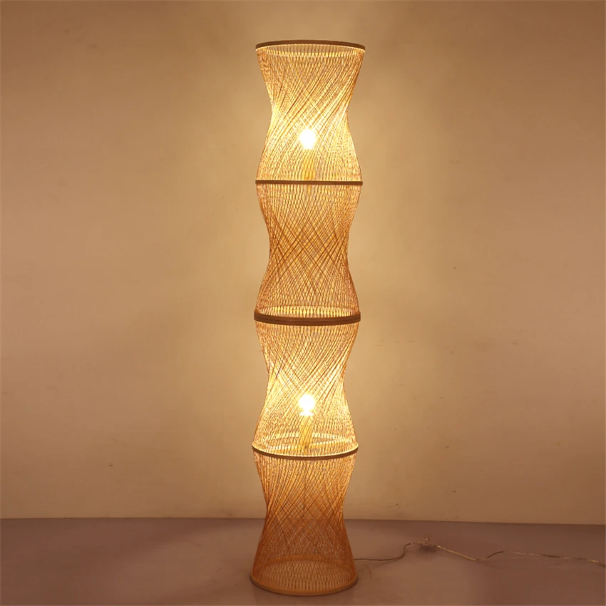 Китайский чердак бамбуковые светодиодные Напольные светильники E27 Торшеры для