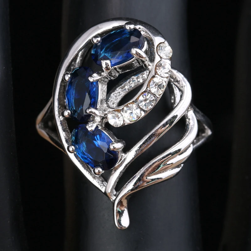 Красота листьев камни London глубокий синий оникс Белый Цирконий 925 sterling Серебряные