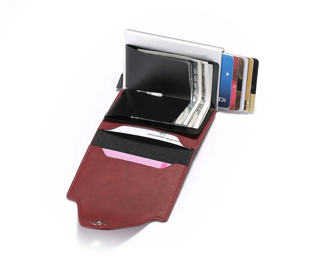 BYCOBECY RFID бизнес-держатель для карт с застежкой для мужчин и женщин, кошелек для ID карт из искусственной кожи, всплывающий клатч, высококачественный чехол