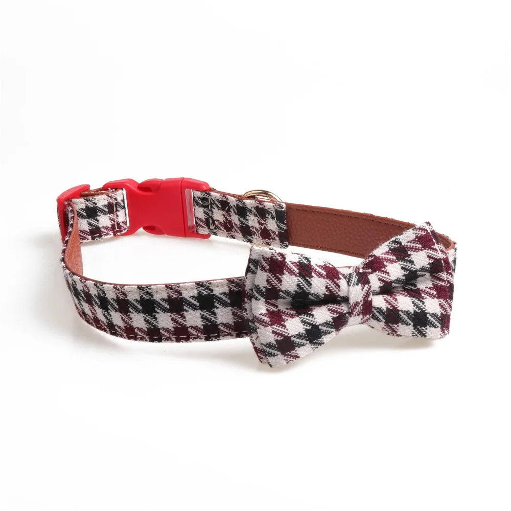 PU British style Dog Collars with bow S/M/L Personalized leather Collar Safety plug buckle For Small Medium Large Dogs | Дом и сад