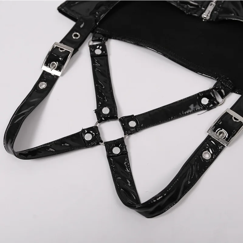 Женская однотонная кожаная плиссированная юбка на молнии черная короткая с