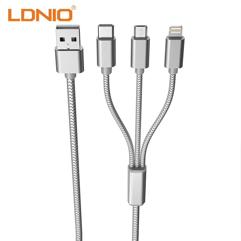 LDNIO 3 в 1 USB кабель для мобильного телефона Micro Lightning type C разъем передачи данных