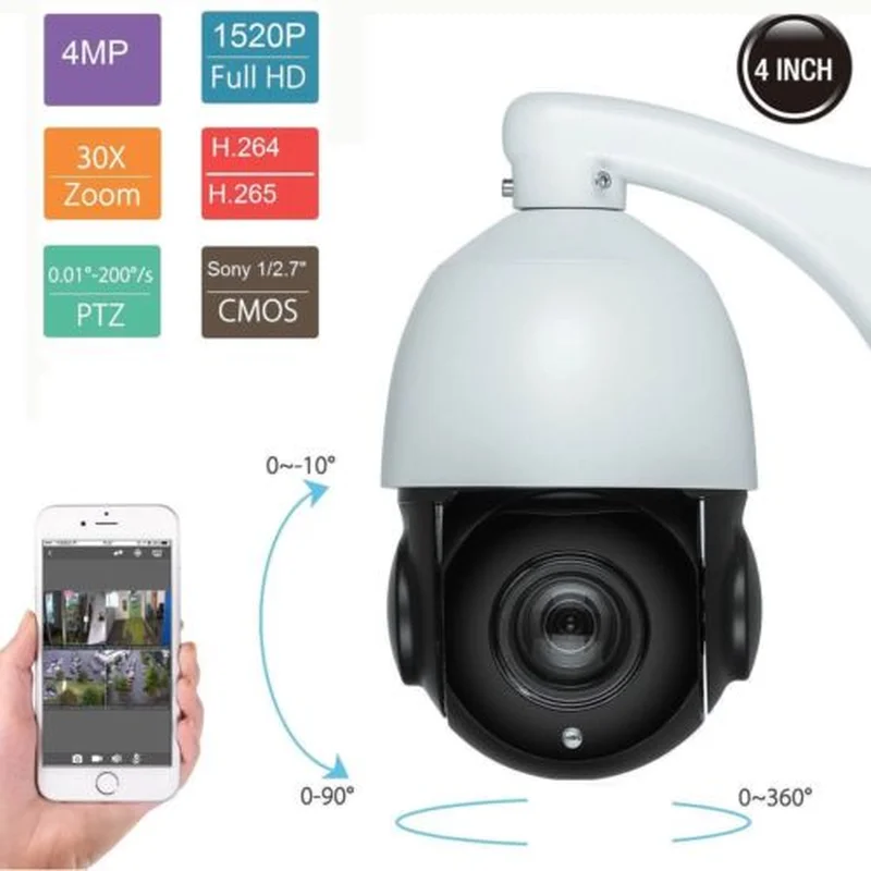 

4K NVR 4MP 30X OPTICAL ZOOM 4" Size 4MP IP PTZ Dome Camera SONY CMOS ONVIF
