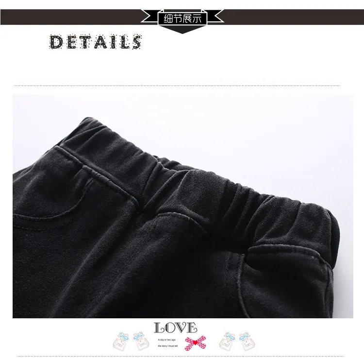 Байкерские джинсы для девочек черные детские джинсовые брюки с потертостями