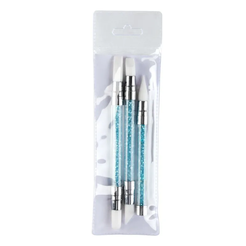 Набор с синими бриллиантами 3 шт. Двойная силиконовая ручка полый рисунок