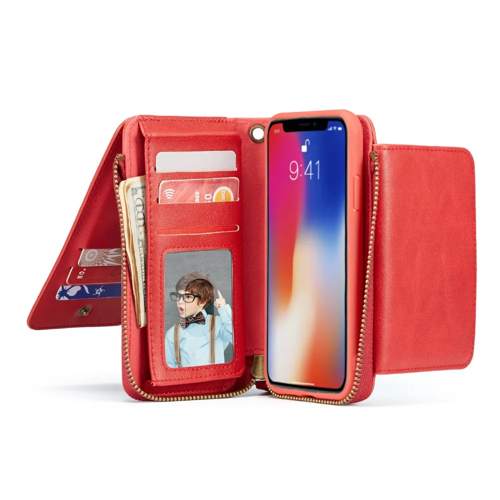 Haissky Роскошные Кожаный чехол-кошелек на молнии для iPhone Xs Max XR X 8 7 6 съемный магнитный чехол для телефона с несколькими отделениями для карт