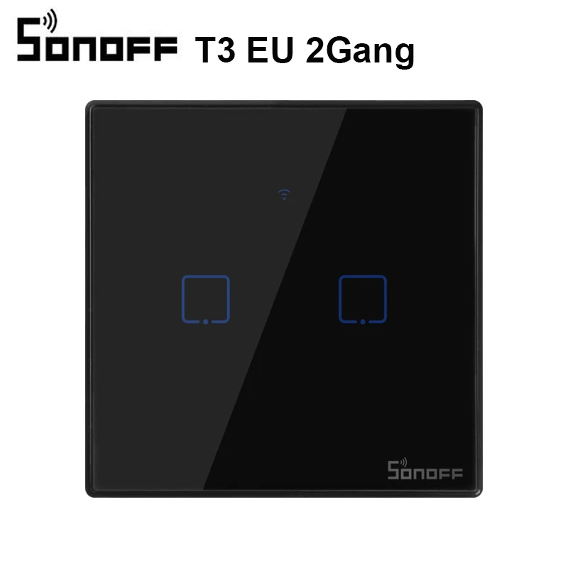 T3 EU 2Gang Интеллектуальный выключатель света Sonoff T3 T2EU 86 Размеры 1/2/3 серии TX 433 МГц RF Дистанционное управление переключатель Wi-Fi с границы ewelink Управление домашней автоматизации - Bundle: T3 EU 2Gang