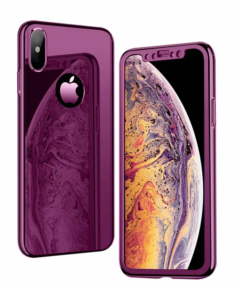 Purple 360 позолоченный зеркальный чехол для iPhone X XS Max XR 7 8 6 6S Plus 5 5S SE чехол для телефона samsung S8 S9 Plus Note 9 8 S7 Edge A7 A5 - Цвет: Purple
