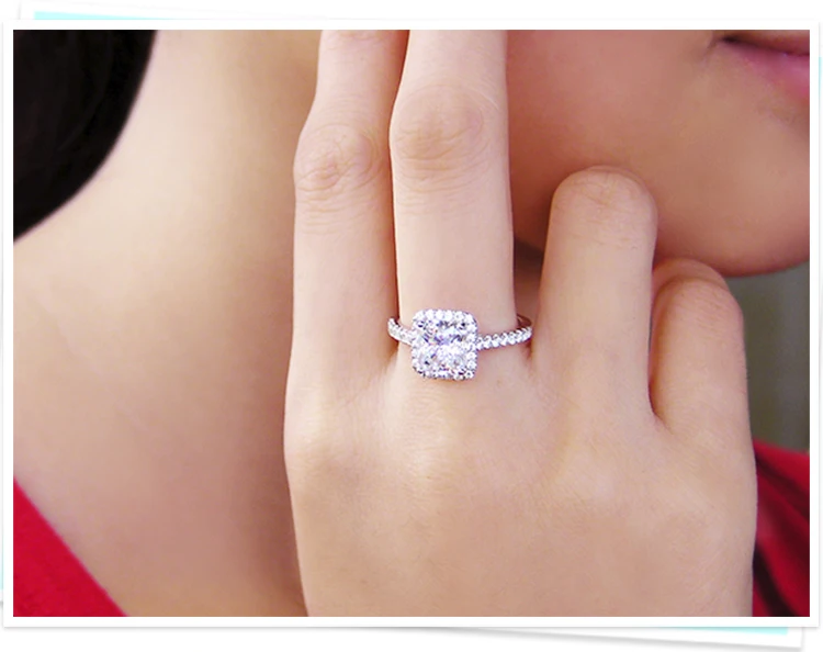 2.35Ct квадратная огранка, синтетические бриллианты, кольцо для нее, подлинный 925 пробы, серебряное кольцо, белое золото, цвет ревнивого обещания, ювелирные изделия
