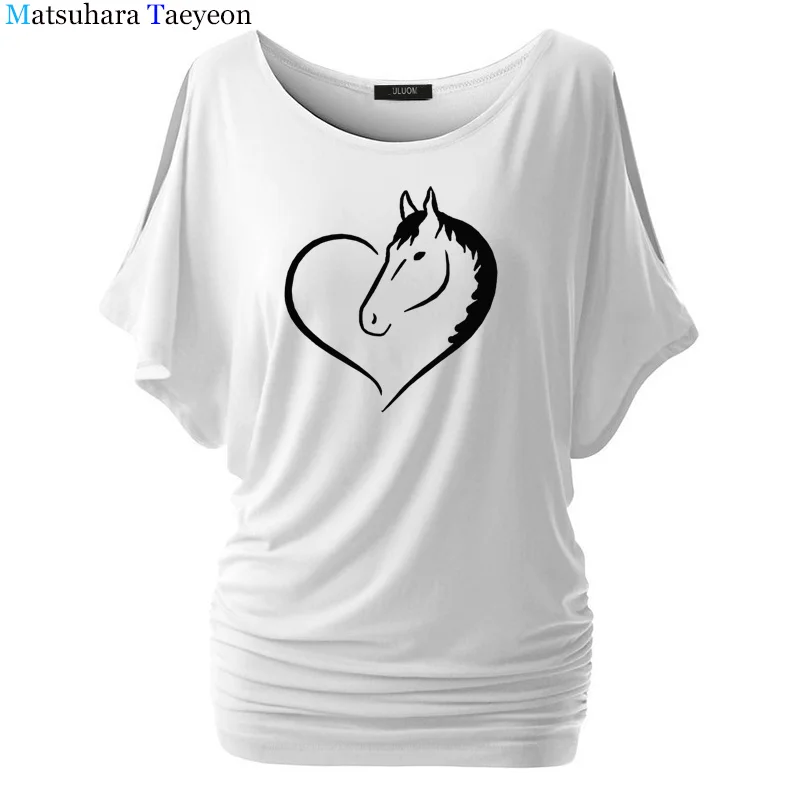 Женская футболка с крыльями летучей мыши Love Riding Horse хлопковая Футболка забавной