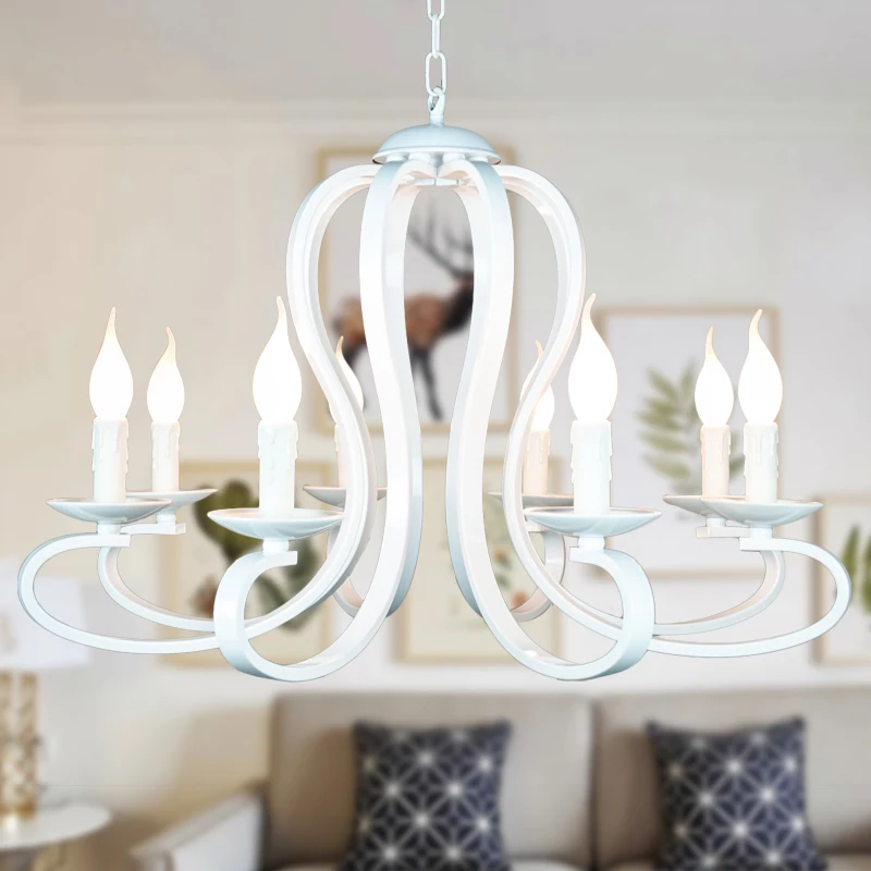 

Modern candle Chandelier lighting Nordic American coutry style Fixtures Vintage white/black wrought Iron Home Lighting E14