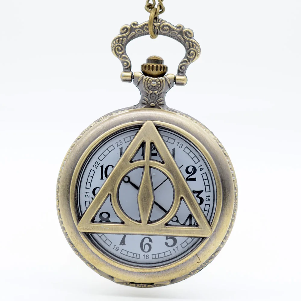 Bronze White Dial Винтажный Черный Гарри Поттер Deathly Hallows кварцевые карманные часы аналоговый кулон ожерелье Мужские Женские часы подарок Montre Reloj - Цвет: Bronze White Dial