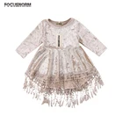 Милое весенне-осеннее платье принцессы однотонное бархатное платье трапециевидной формы до колена с длинными рукавами и кисточками для маленьких девочек, вечерние платья