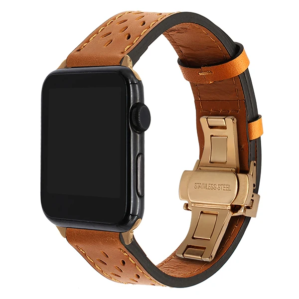 Ремешок для часов iWatch Apple Watch из натуральной телячьей кожи, 38 мм, 40 мм, 42 мм, 44 мм, серия 1, 2, 3, 4, стальной ремешок с бабочкой и пряжкой