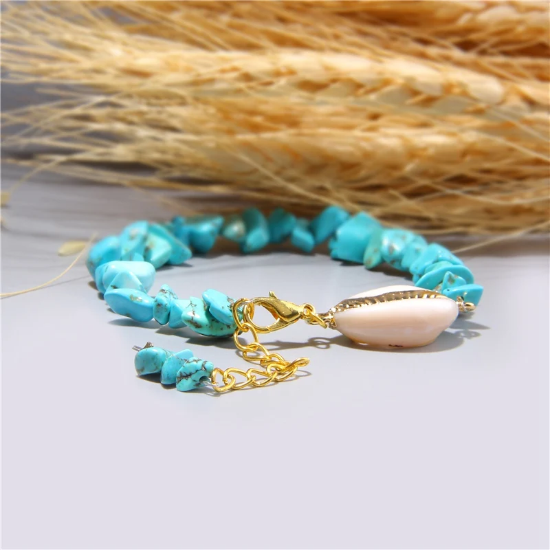 Cowrie Shell Bracelet Natural Stone Chips Crystal Seashell Hand Chain Bracelet for Women Femme Beach Jewelry Bohemian