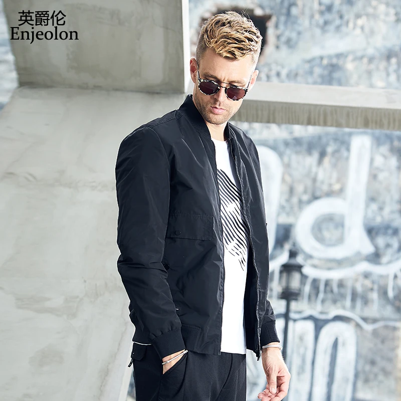 Enjeolon brand Bomber jackets coat men fall black solid Mens jcaket coats male stand collar jacket JK606 | Мужская одежда