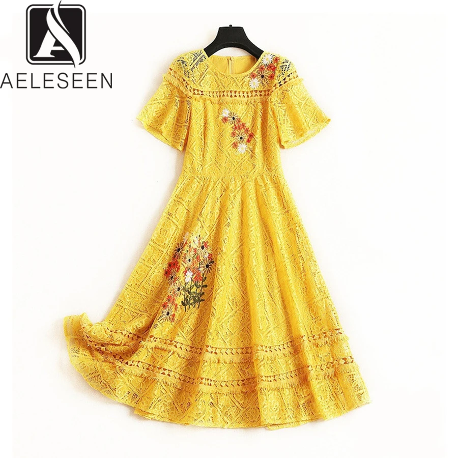 AELESEEN Новая мода 2019 осенние винтажные платья женские роскошные цветочные вышитые