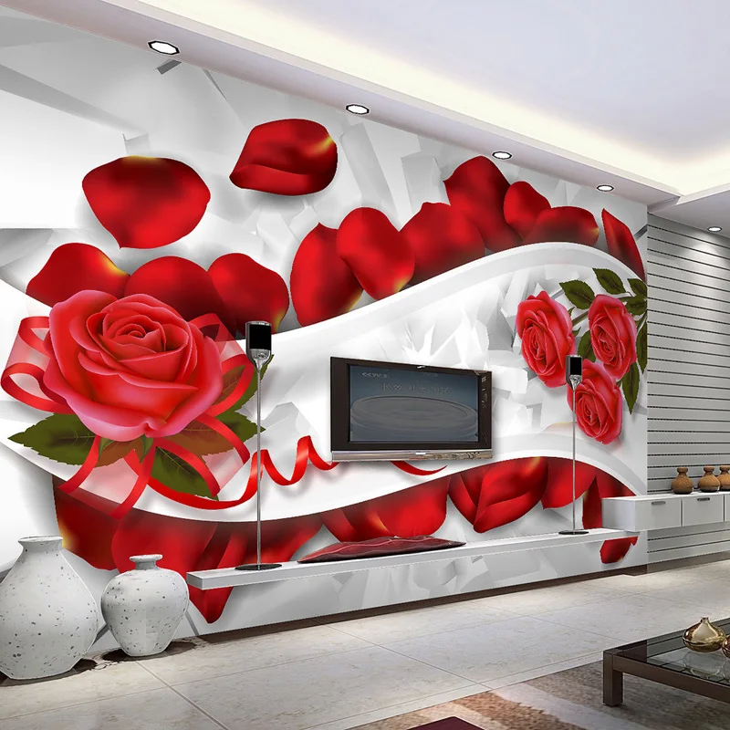 

Романтические 3D обои, настенные красные розы, фотообои, спальня, свадьба, украшение, магазин, гостиница, ТВ, фон, пользовательские 3D обои