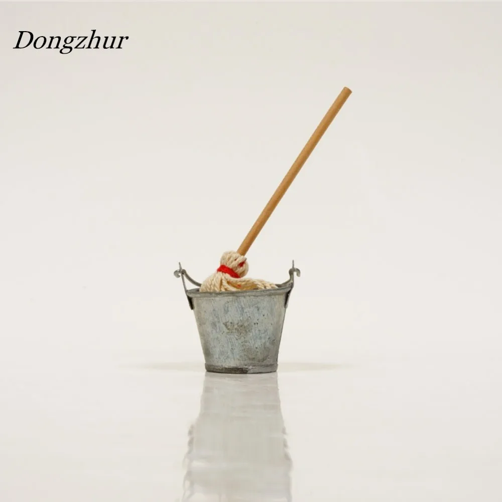 Аксессуары для кукольного домика Dongzhur 1:12 Швабра ведро костюм модель украшение