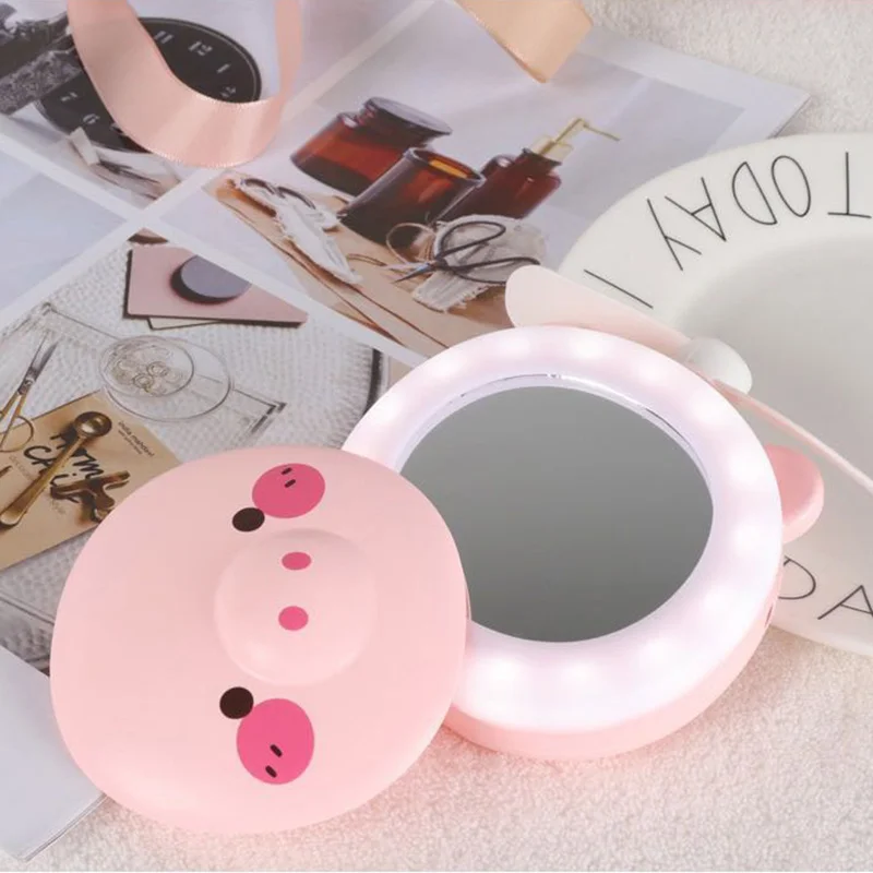 Pig Beauty Portable Led Mirror Pocket Fan Usb Charging Mini Handheld With Light Small | Освещение