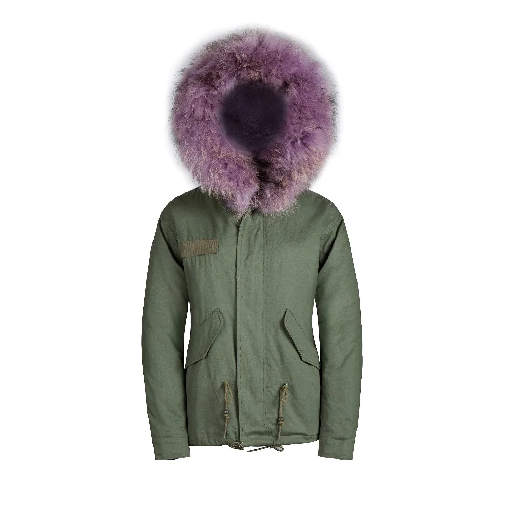 

Rabbit fur coats for women Jacket with removeable Purple real raccoon fur collar free shipping