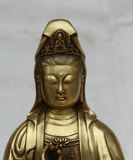 JP S61 17&quot Chinese Buddhism Brass Seat Kwan-yin Guan Yin Goddess hand Hold Vase Statue Discount 35% | Дом и сад