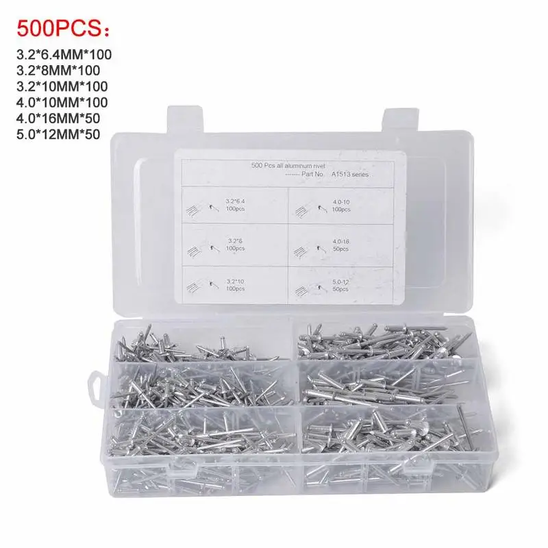 500PCS Алюминиевый поп заклепка глухая Заклепка комплект выхлопной и выхлопной системы воздухозаборник Гайка Болт авто аксессуары - Название цвета: 500PCS