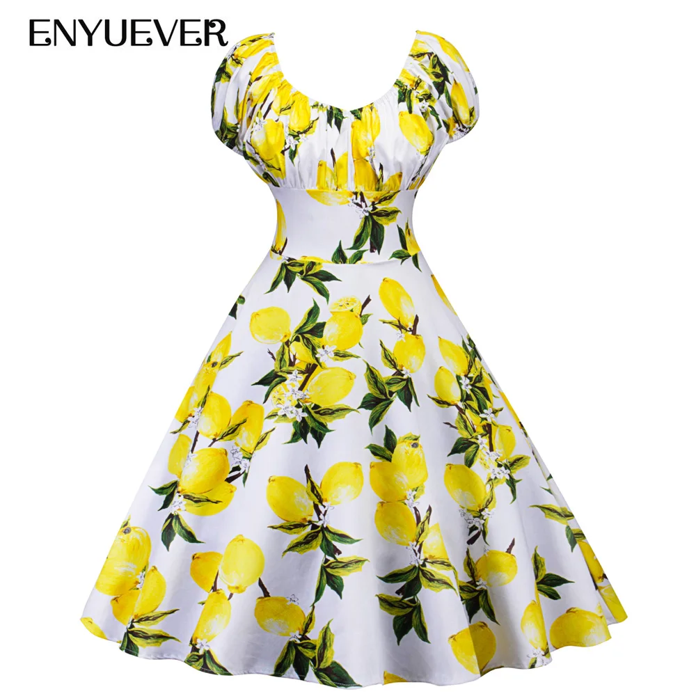 Enyuever лимонное платье Летняя женская одежда ретро качели Pin Up повседневное Vestidos Jurk