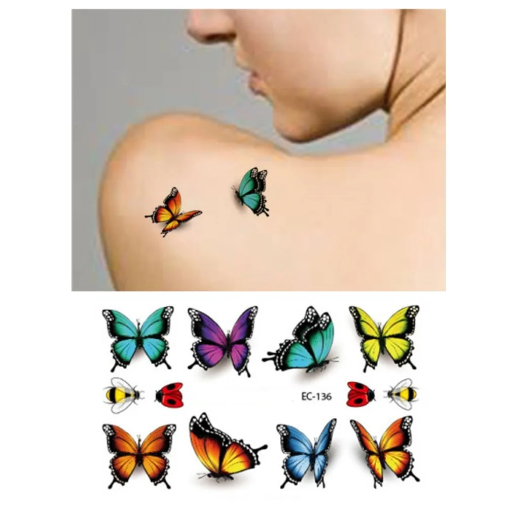 Фото Временные татуировки боди-арт удивительные 3D бабочки флэш-татуировки стикер 3 шт
