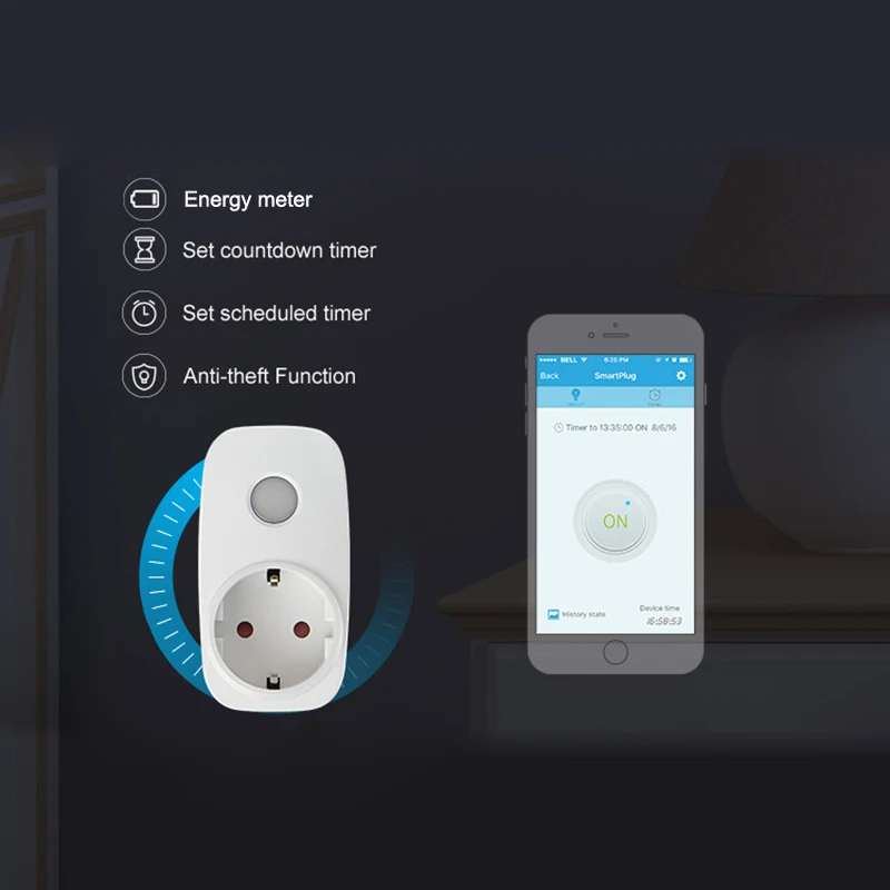 Умная розетка Broadlink SP3s с энергомонитором совместима Google Home Alexa Echo Wifi EU для