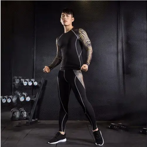 

Clothing brand 2 piece tracksuit base layer muscle shirt Teen Wolf head 3D Printed crossfit Shirts MMA leggings compression suit