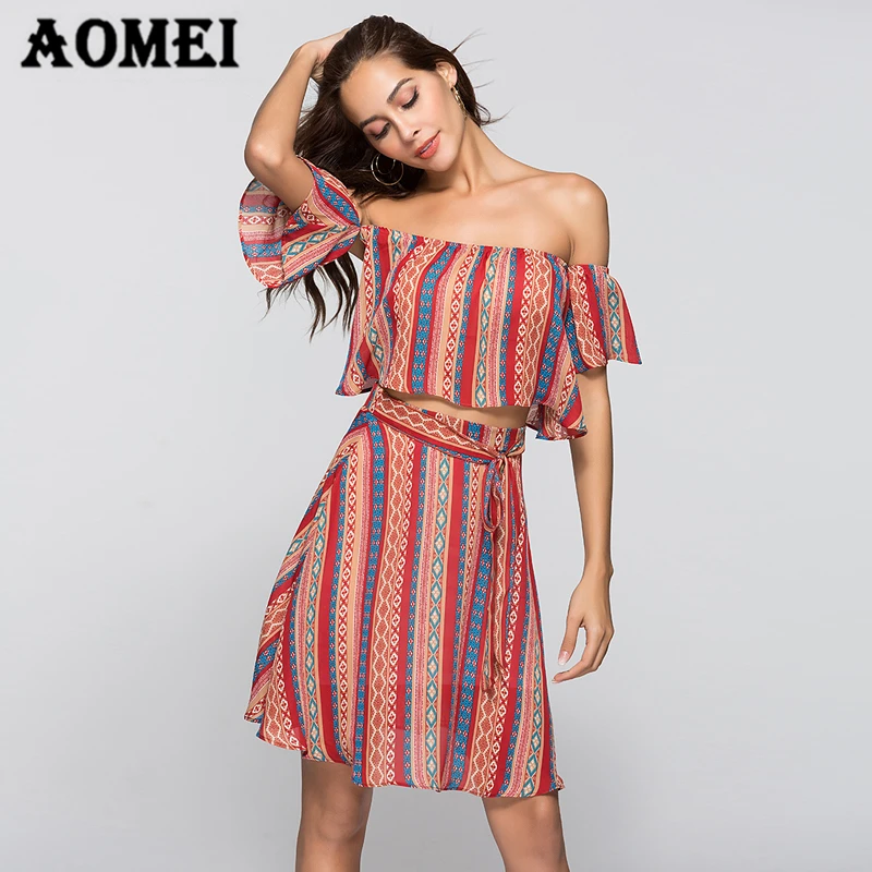 Женский летний комплект из 2 предметов цветные полосатые кроп топы и юбка с