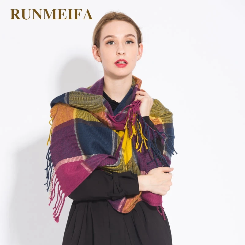 RUNMEIFA Новый женский шарф осень зима модные клетчатые шарфы акриловые толстые