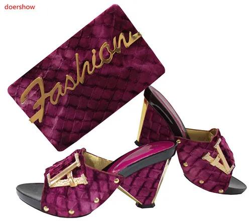 Doershow высокое качество золотой цвет Африканский высокий каблук и сумка в