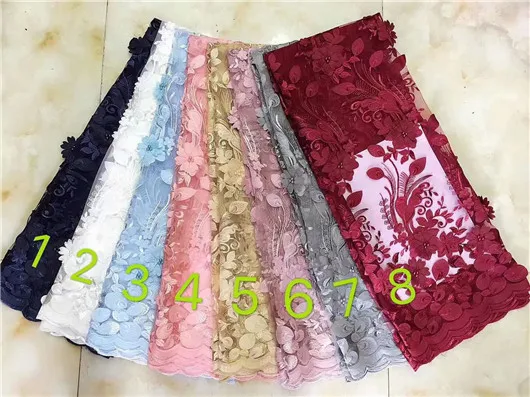 3d flower fabric gold nigerian wedding lace 2018 french luxury embroidered tulle with beads stones and sequins | Дом и сад