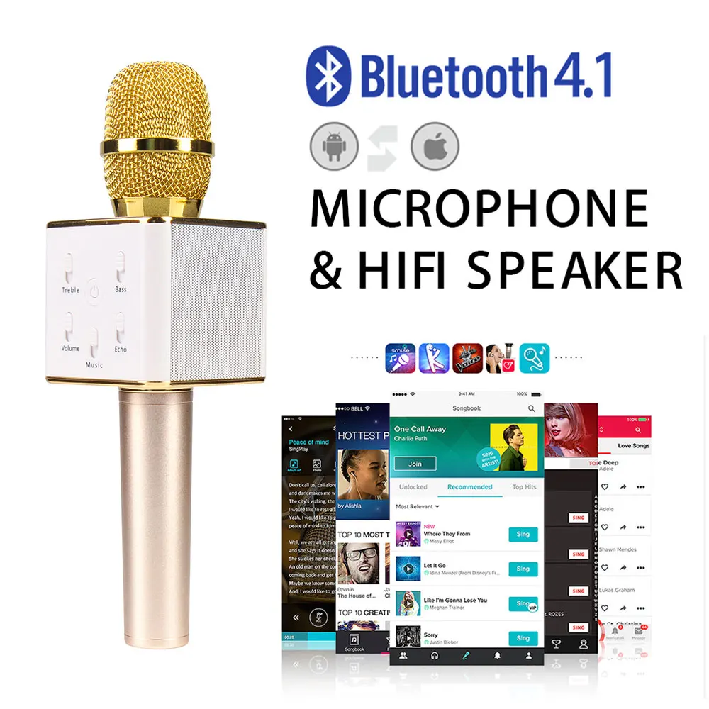 ET Q7 Pro Беспроводной Микрофон Караоке плеер Партии КТВ Пение записи pro BT Динамик USB